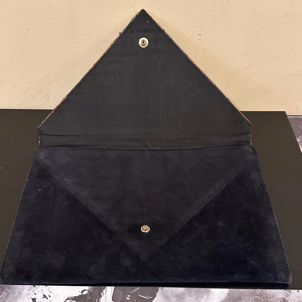 Vintage Patchwork Envelope Clutch Bag Black Brown